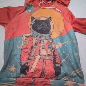 Astronaut Or Cosmonaut Cat? Space Cat Hoodie Retro Graphic Orange Red XXL Unisex